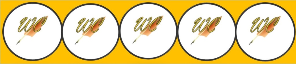 Five circles with WordCrafter quill logo in each one.
